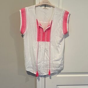White and Pink Embroidered Women's Top